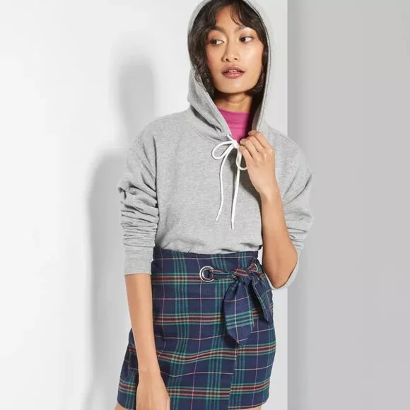 NEW Women's Hooded Cropped Sweatshirt - Wild Fable Heather Gray Small - Picture 2 of 6